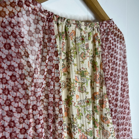 Free People Because I Love You Top Sheer Oversized Mix match print Sz L - Picture 5 of 8